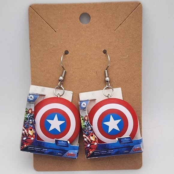 Mini-Brands "Captain America's Sheild" Stainless Steel Fishhook Earrings - Picture 2 of 3